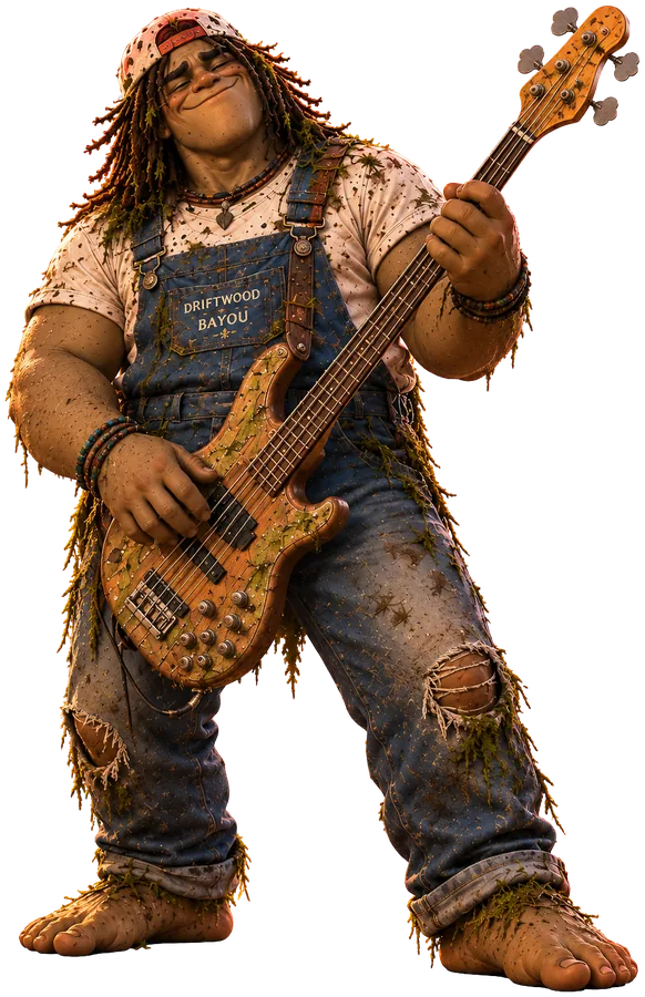 Moss playing a bass guitar